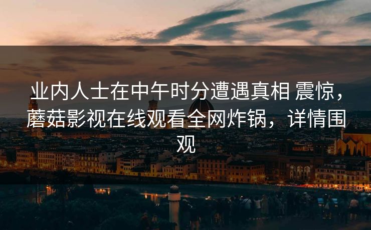 业内人士在中午时分遭遇真相 震惊，蘑菇影视在线观看全网炸锅，详情围观