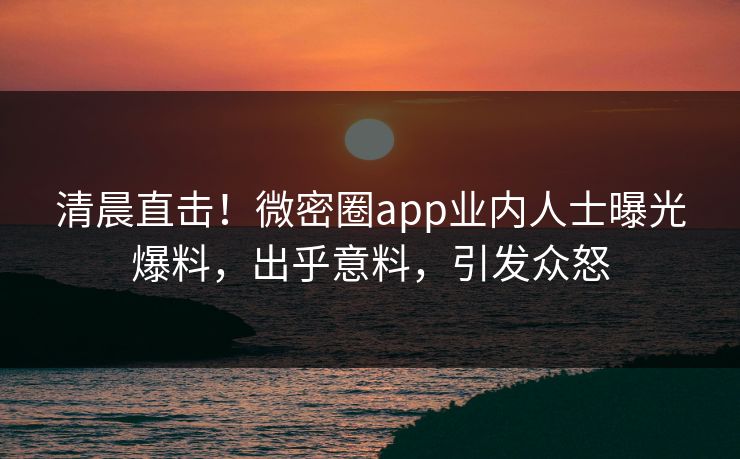 清晨直击！微密圈app业内人士曝光爆料，出乎意料，引发众怒